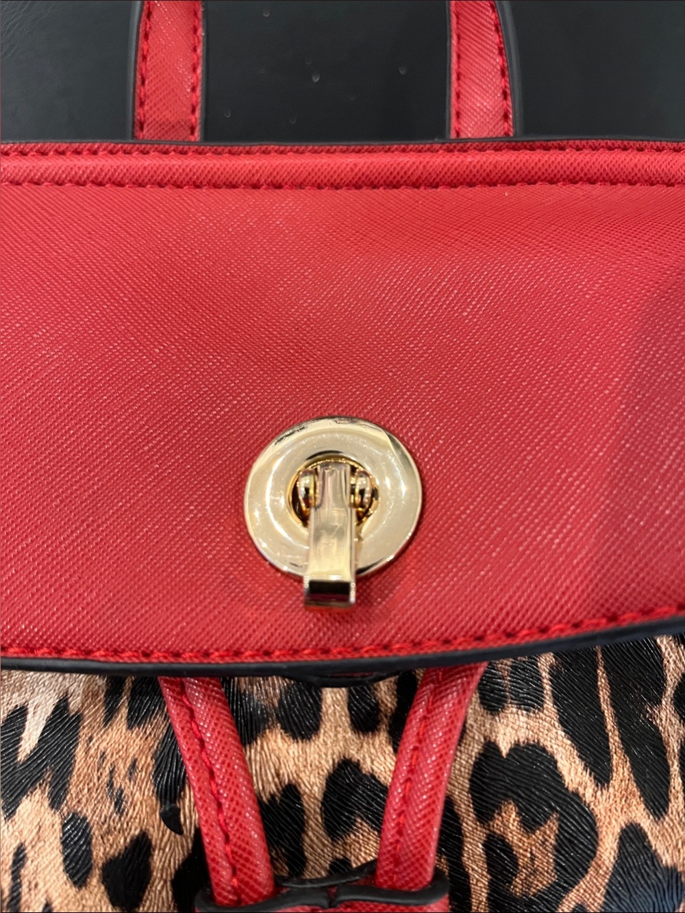 Leopard Print Drawstring Backpack with Red Trim - Picture 9 of 9